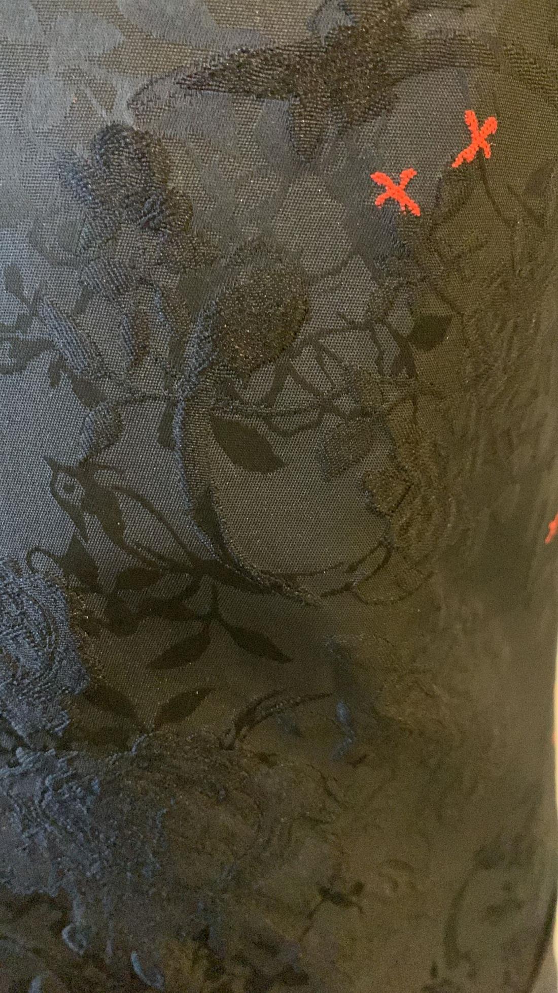 Black Brocade Waistcoat with Red Thead Work