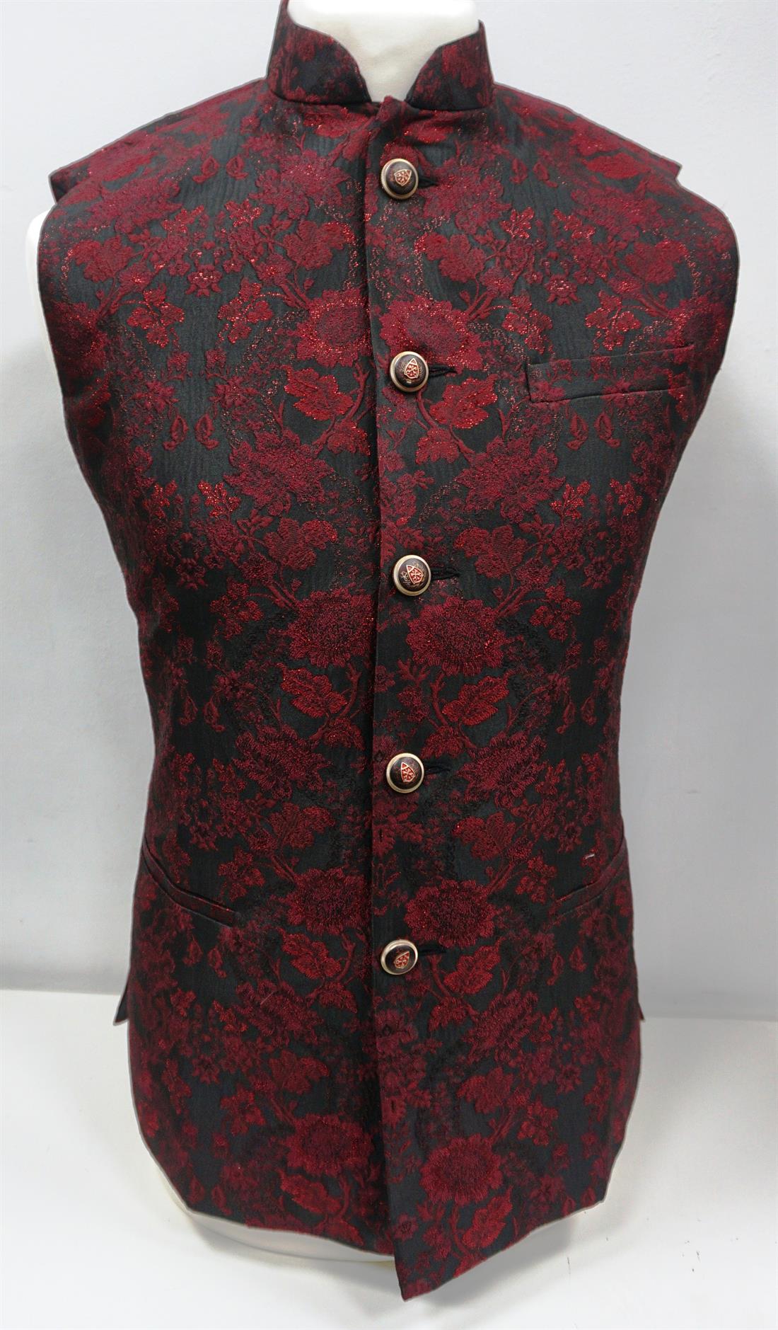 Black & Maroon Waistcoat with Work