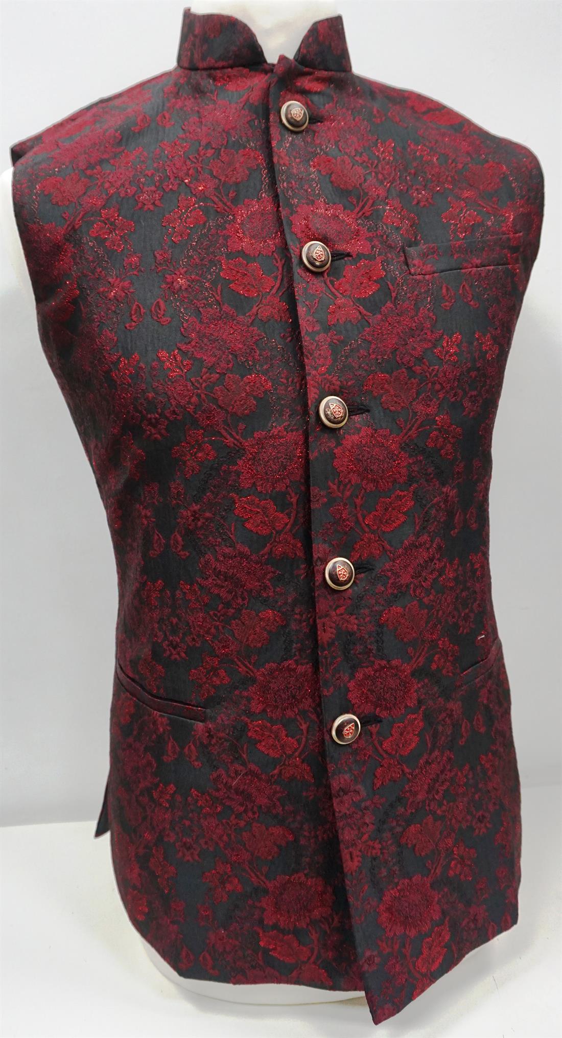 Black & Maroon Waistcoat with Work