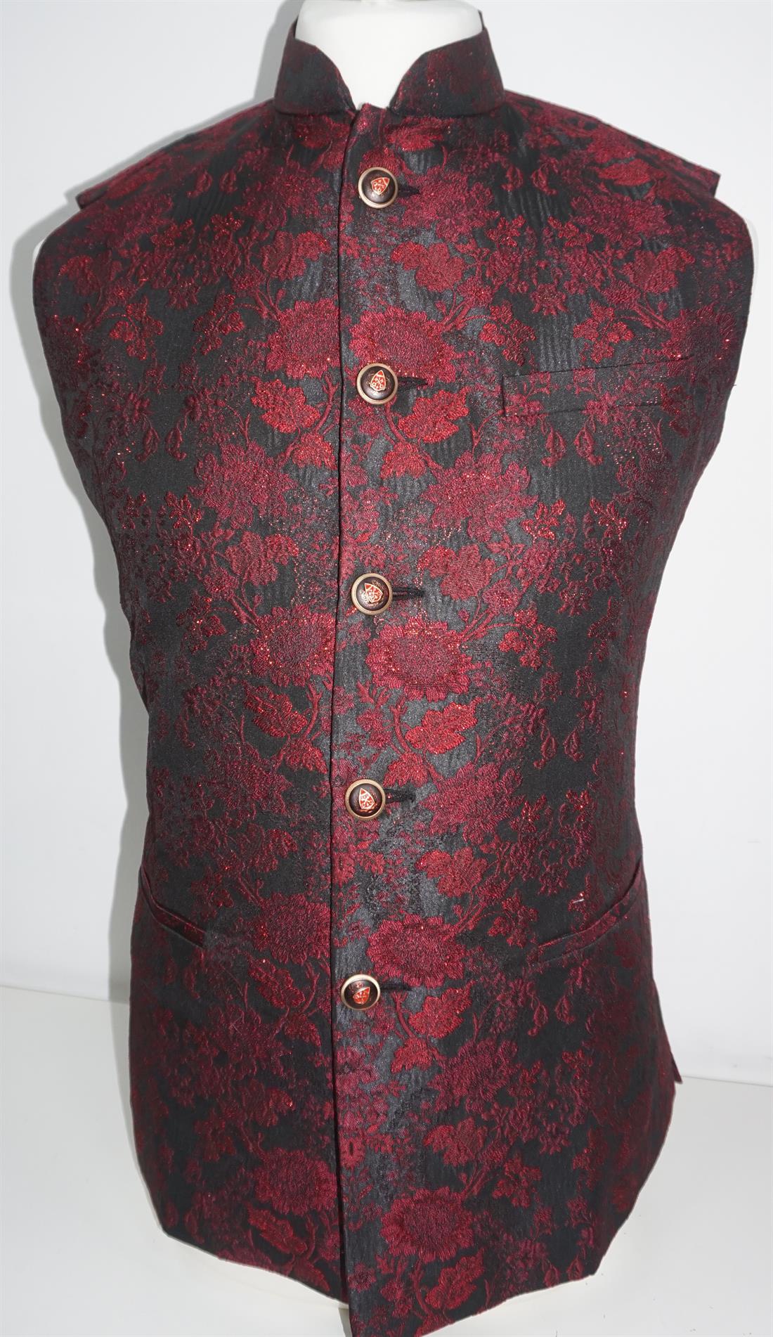 Black & Maroon Waistcoat with Work