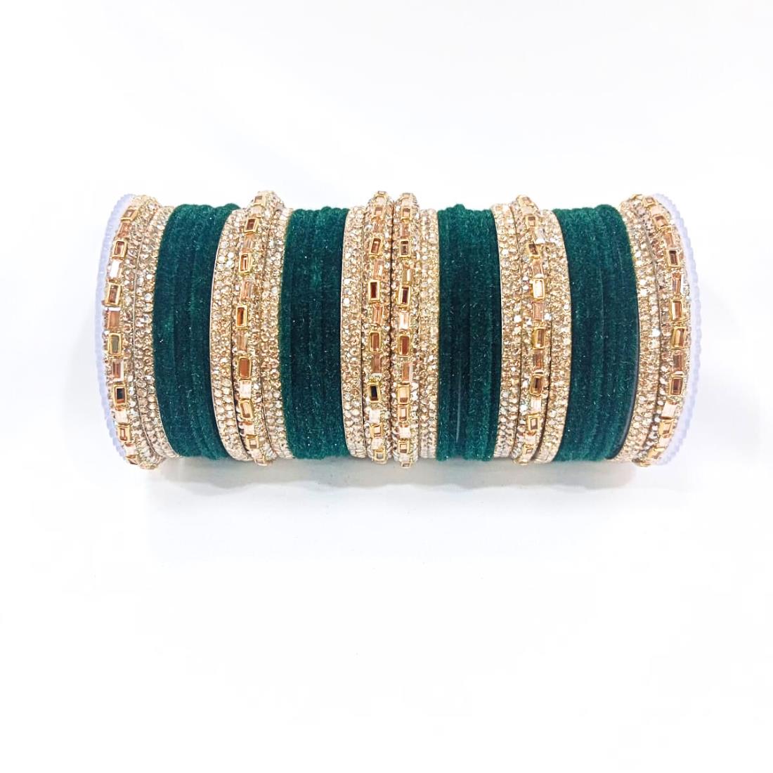 Bottle Green Beautiful Designer Bangles Set.