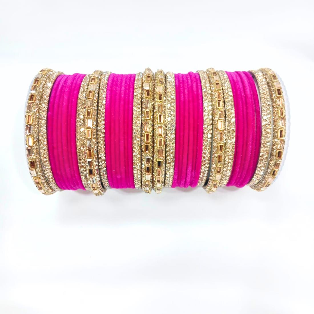 Hot Pink Beautiful Designer Bangles Set.