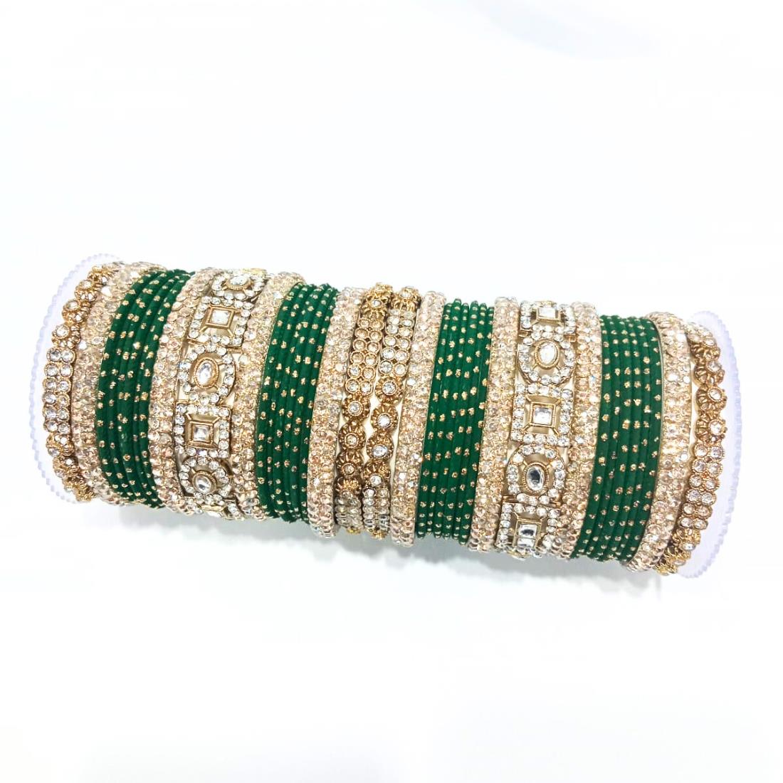 Bottle Green Beautiful Designer Bangles Set.
