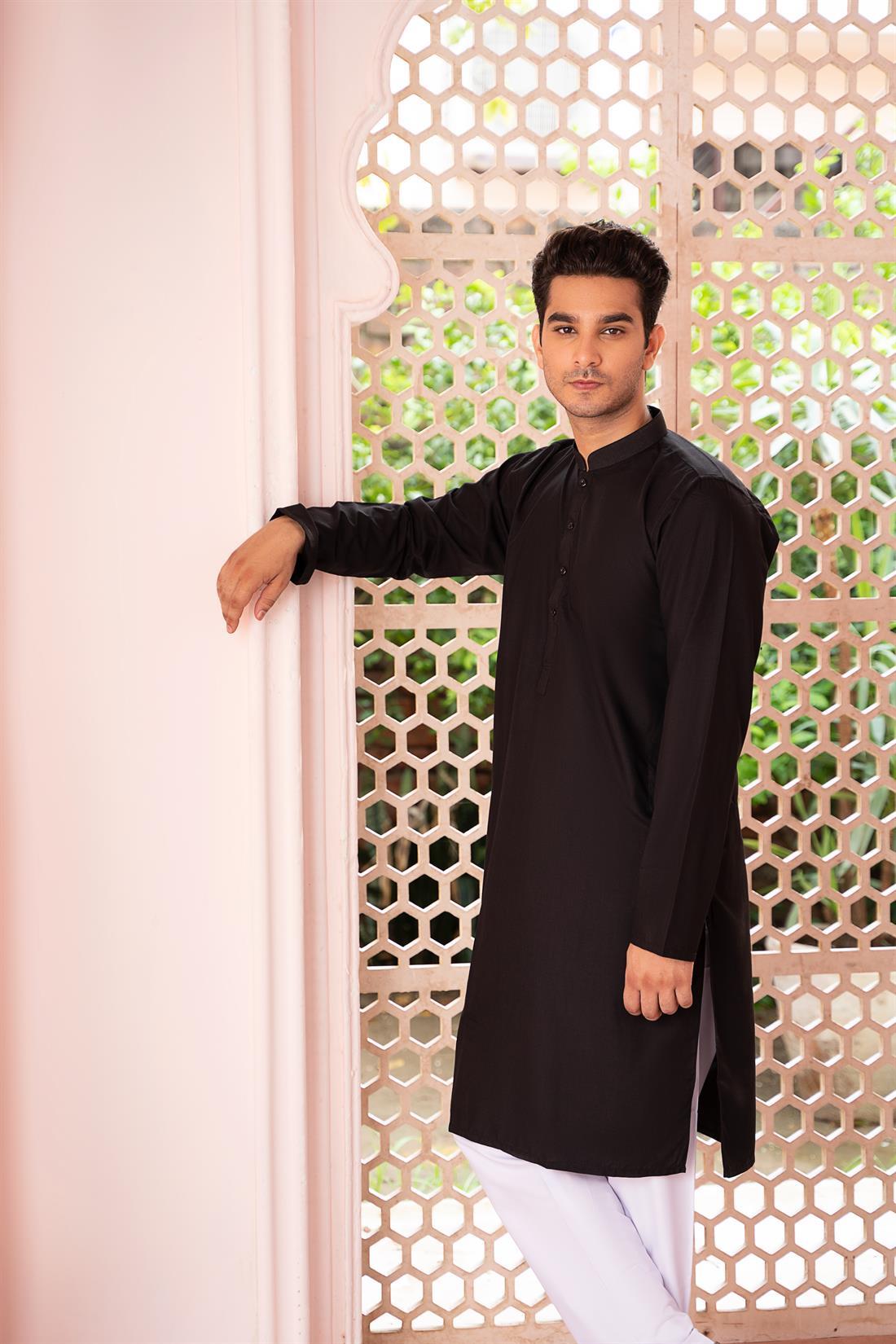 Black Cotton Mens Kurta Pyjama