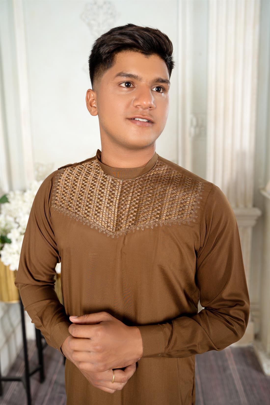 Brown Mens Salwar Kameez