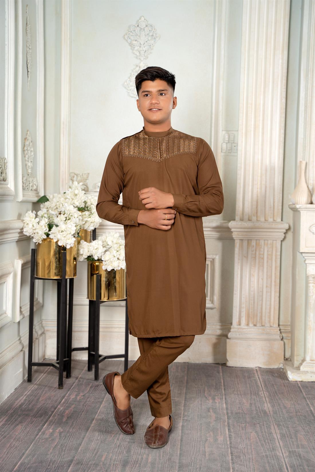 Brown Mens Salwar Kameez