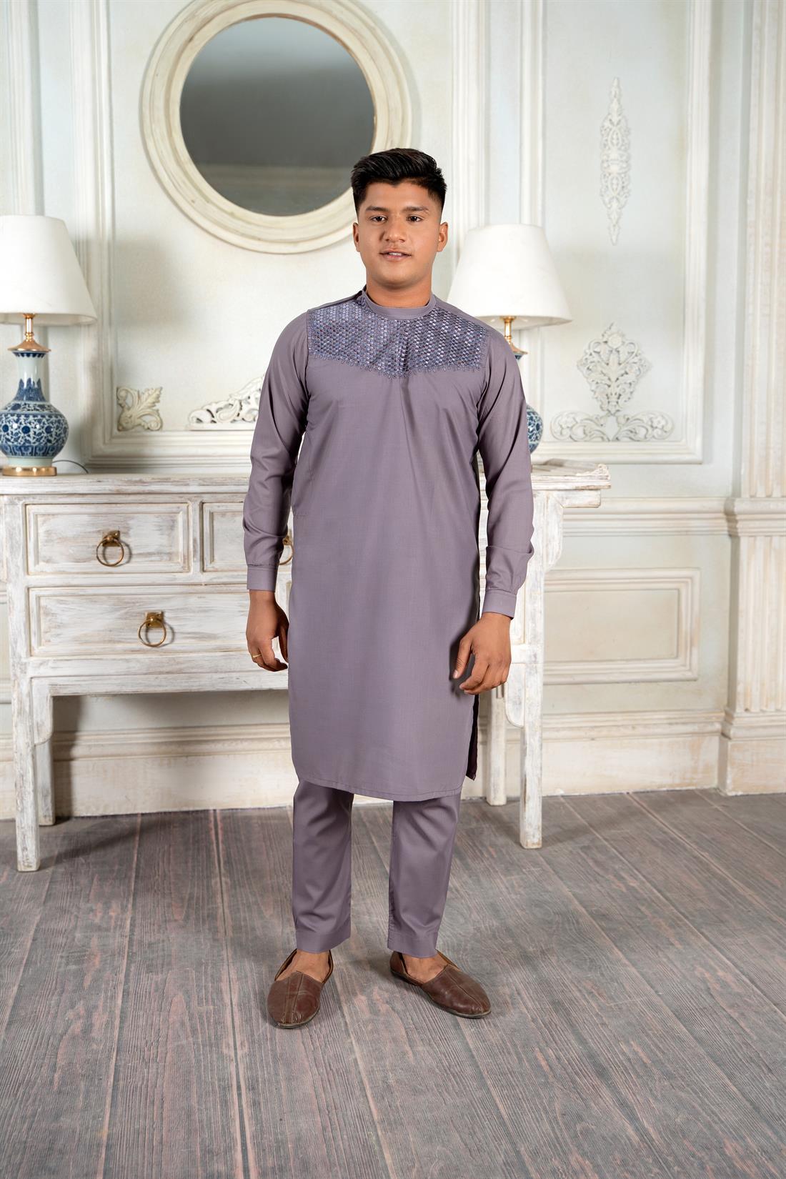 Grey Mens Salwar Kameez