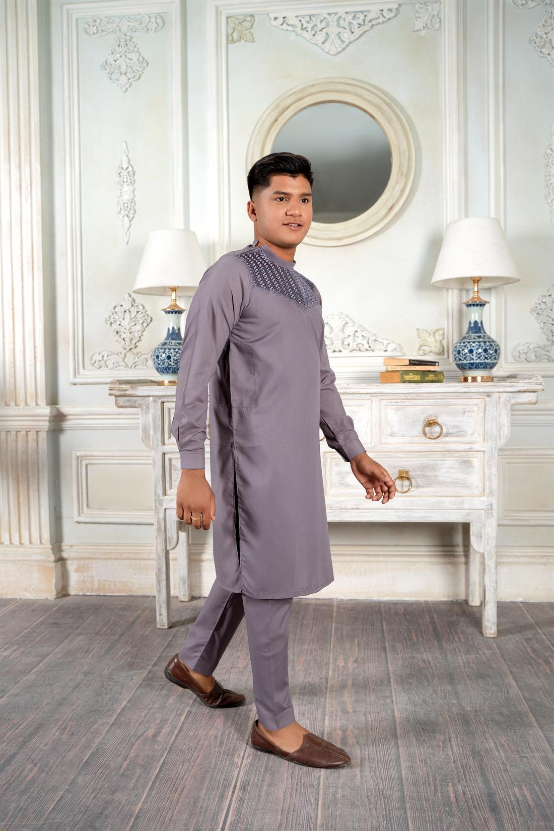 Grey Mens Salwar Kameez