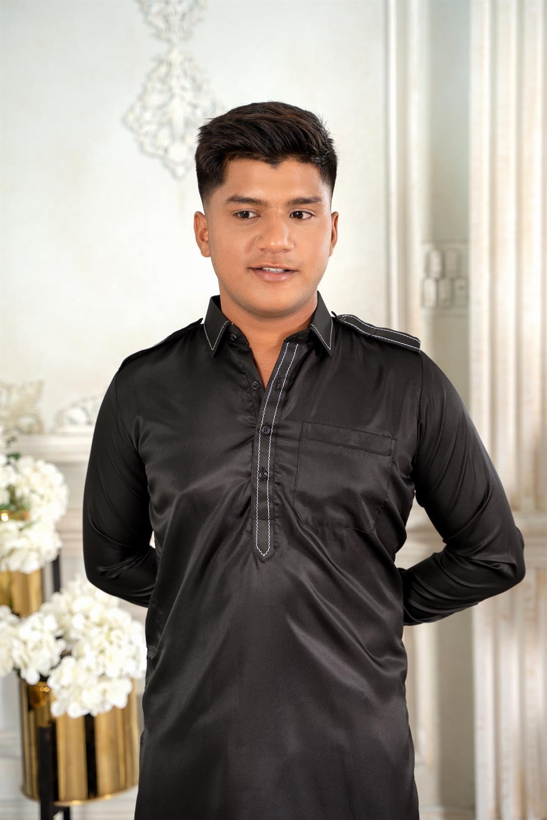 Black Cotton Boys Shalwar Kameez