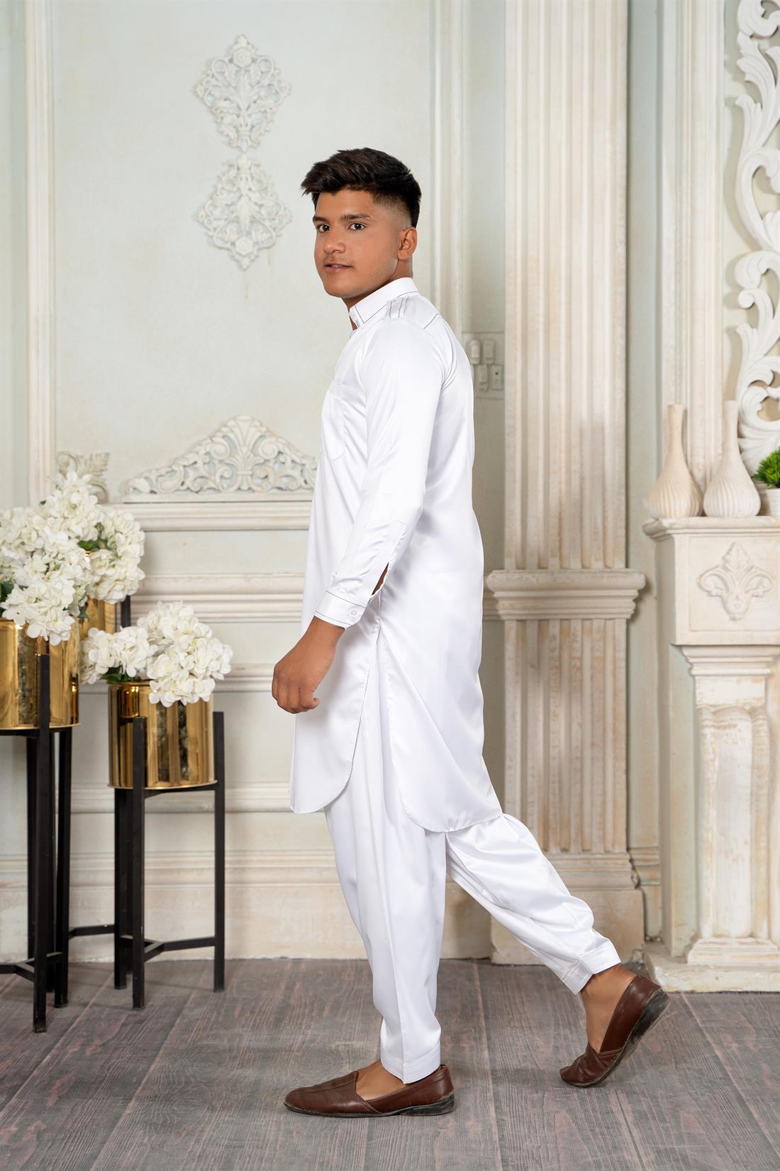 White Cotton Boys Shalwar Kameez