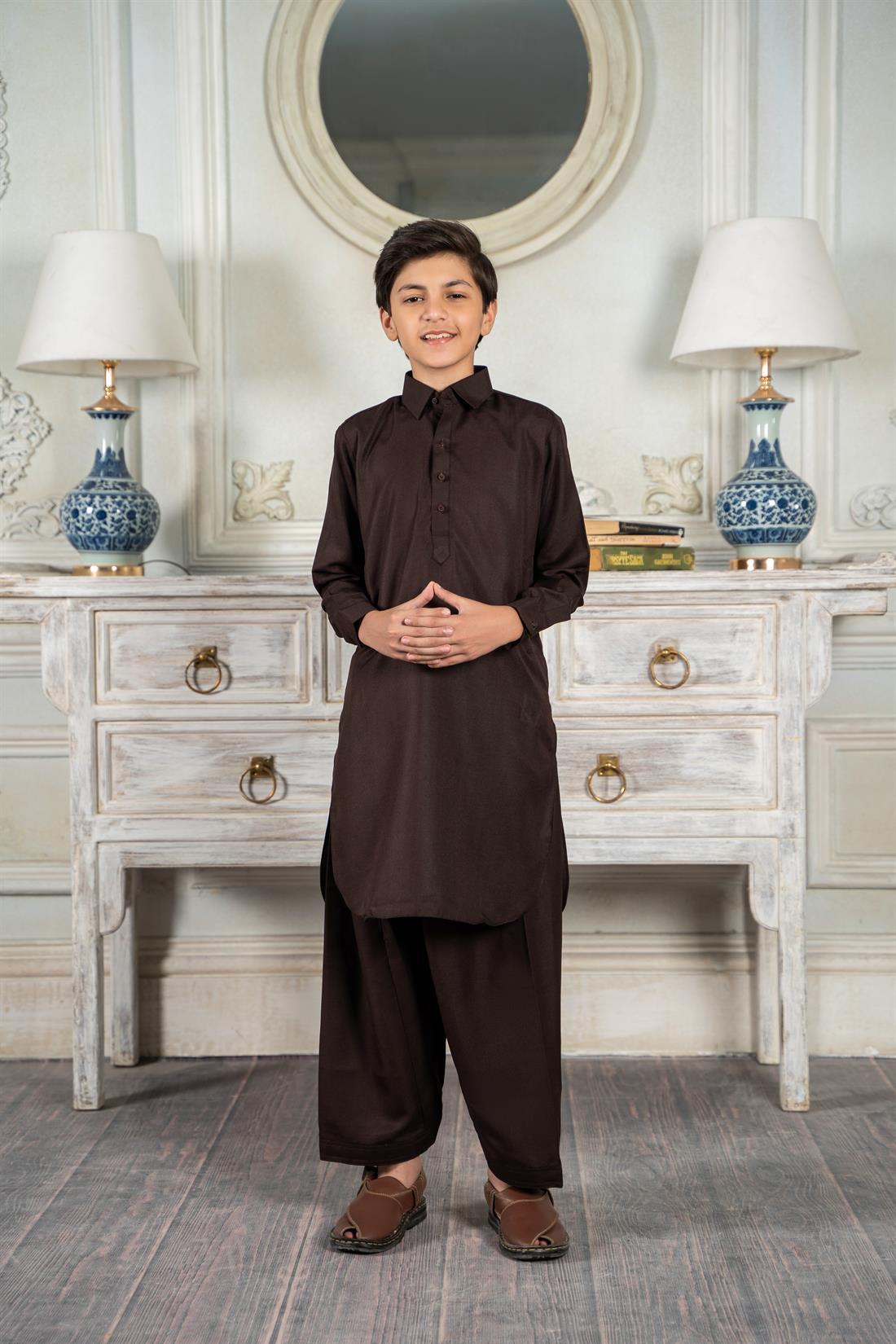 Dark Brown Mens Salwar Kameez