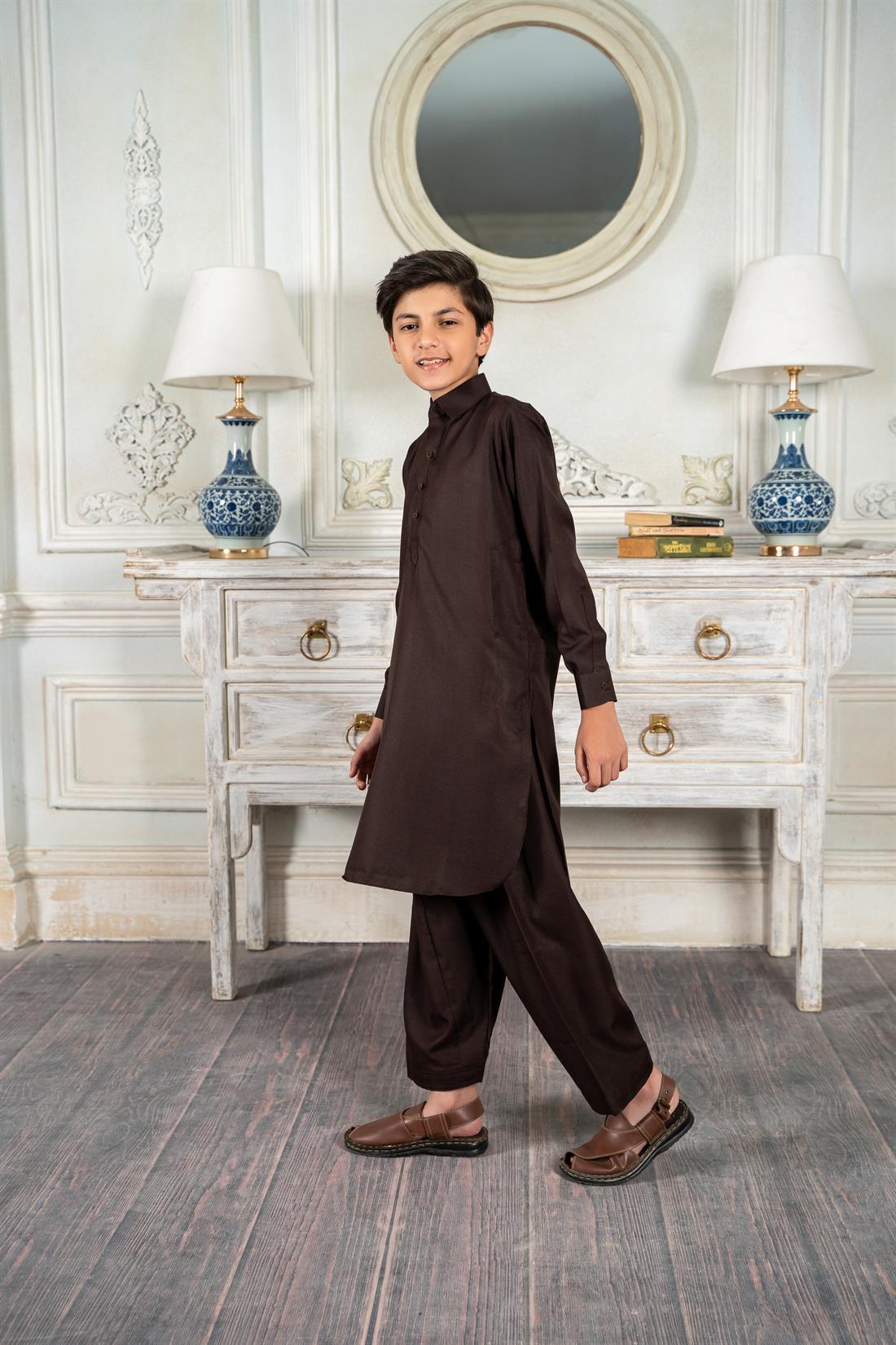 Dark Brown Mens Salwar Kameez