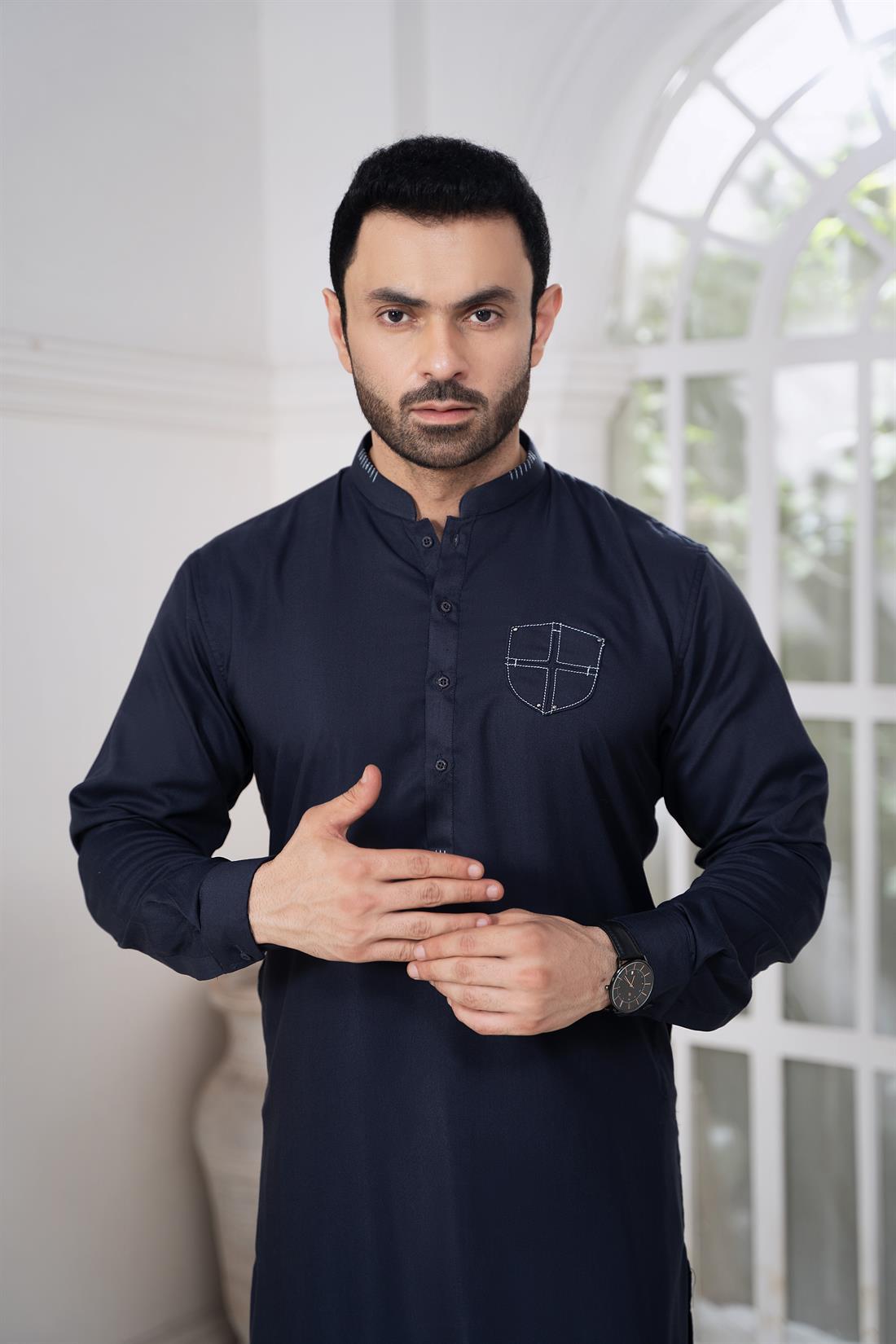 Navy Embroidered Cotton Men’s Kurta Shalwar