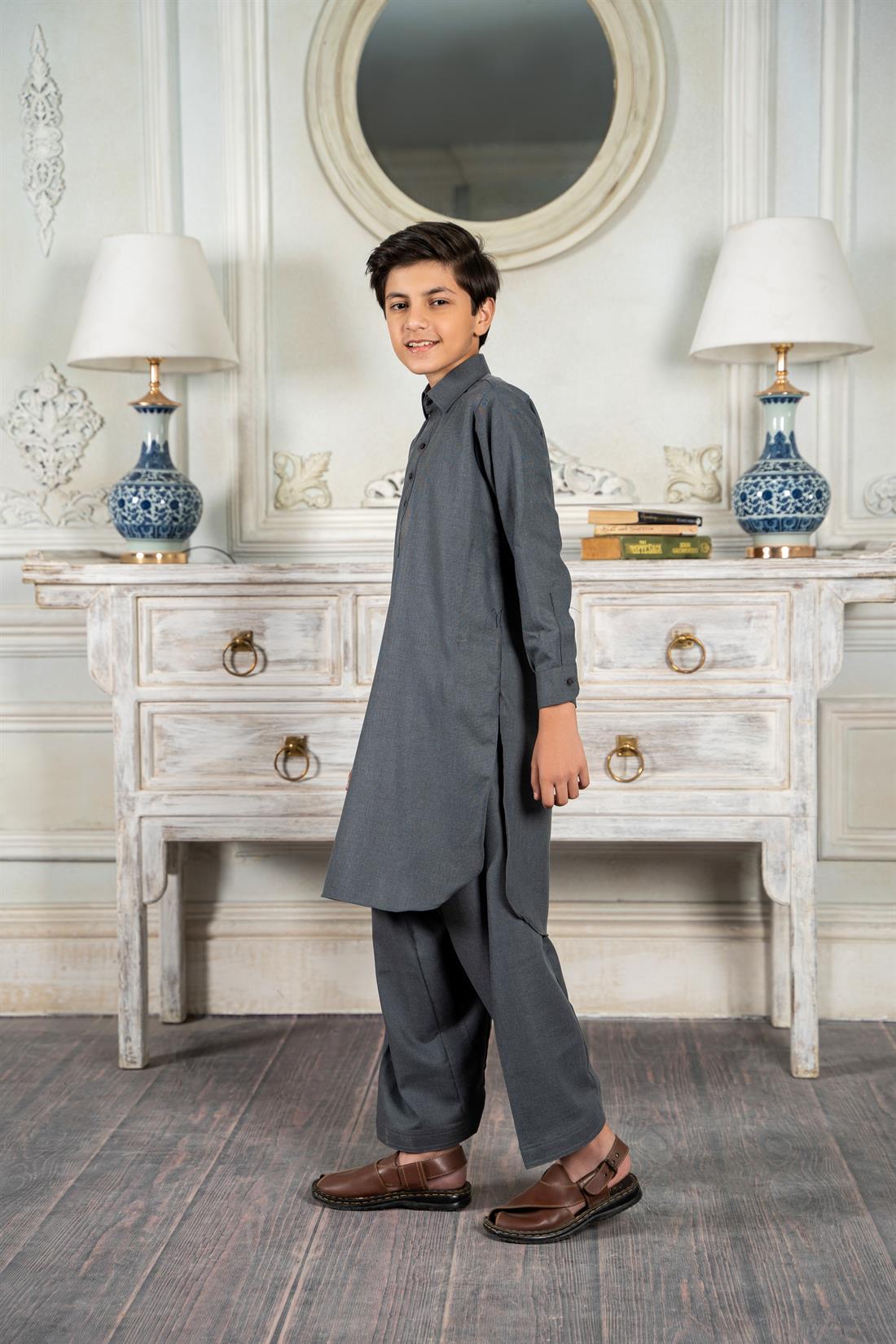 Dark Grey Mens Salwar Kameez