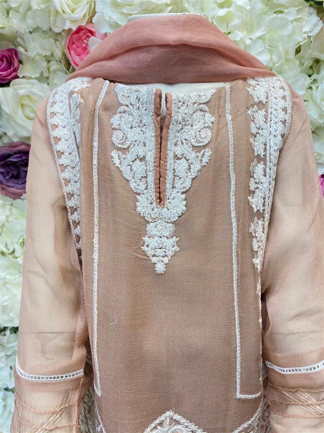 Tea Pink Embroidered Lawn Girls 3 Piece Suit