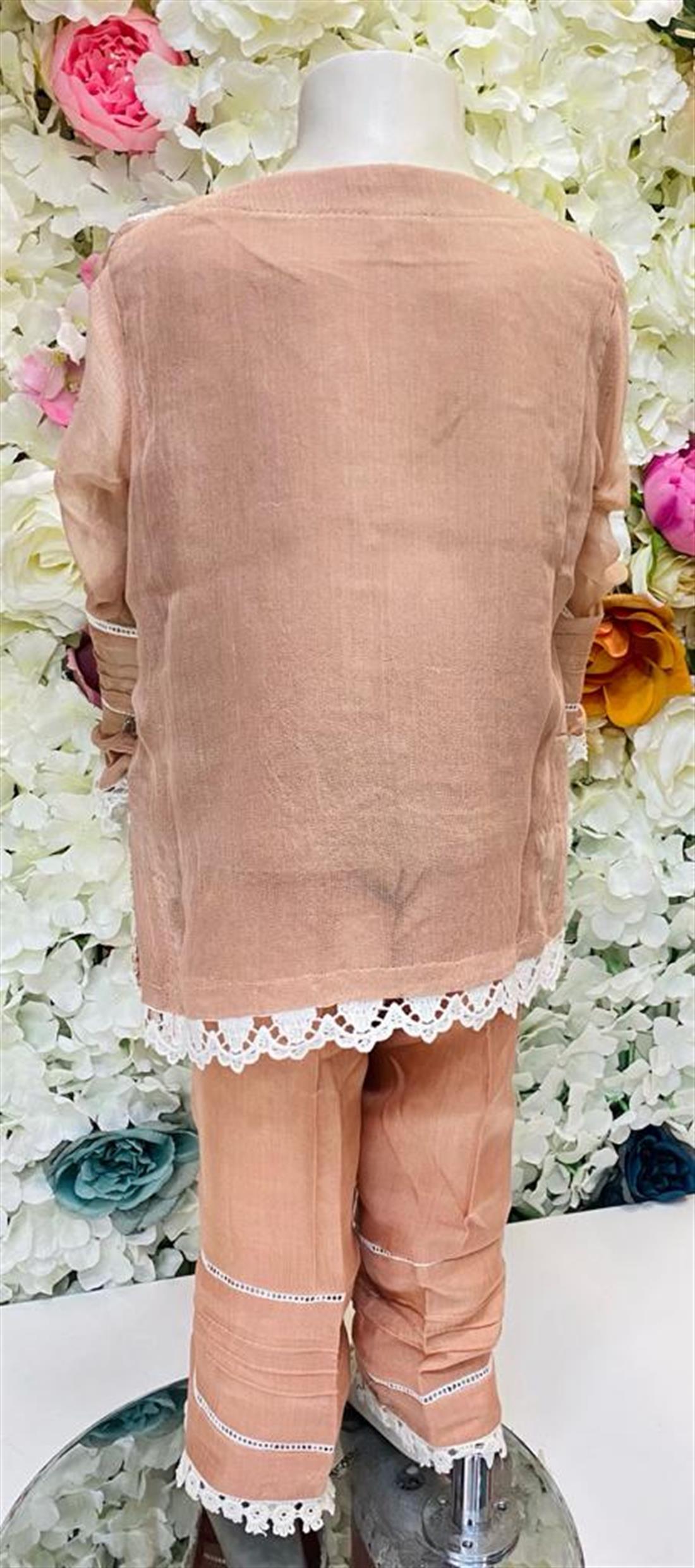 Tea Pink Embroidered Lawn Girls 3 Piece Suit