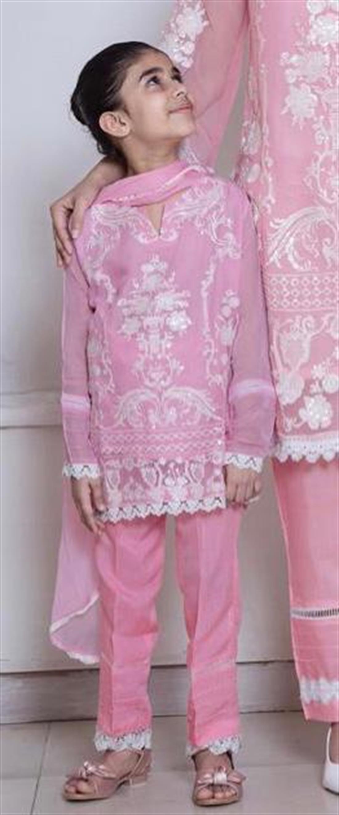 Pink Embroidered Lawn Girls 3 Piece Suit