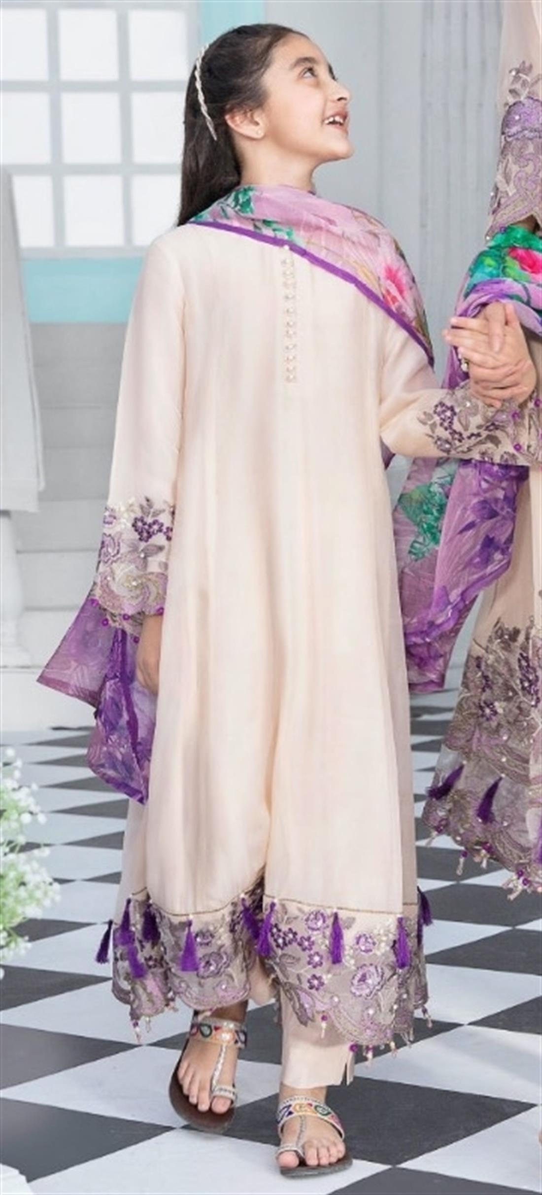 Baby Pink Girls Emb Chiffon Suit