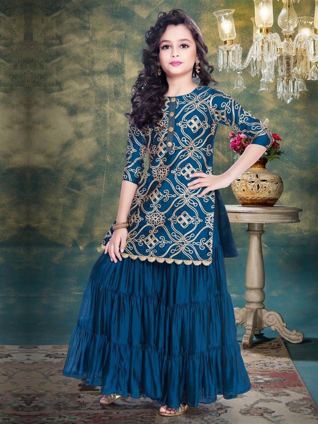 Teal Girls Gharara Suit