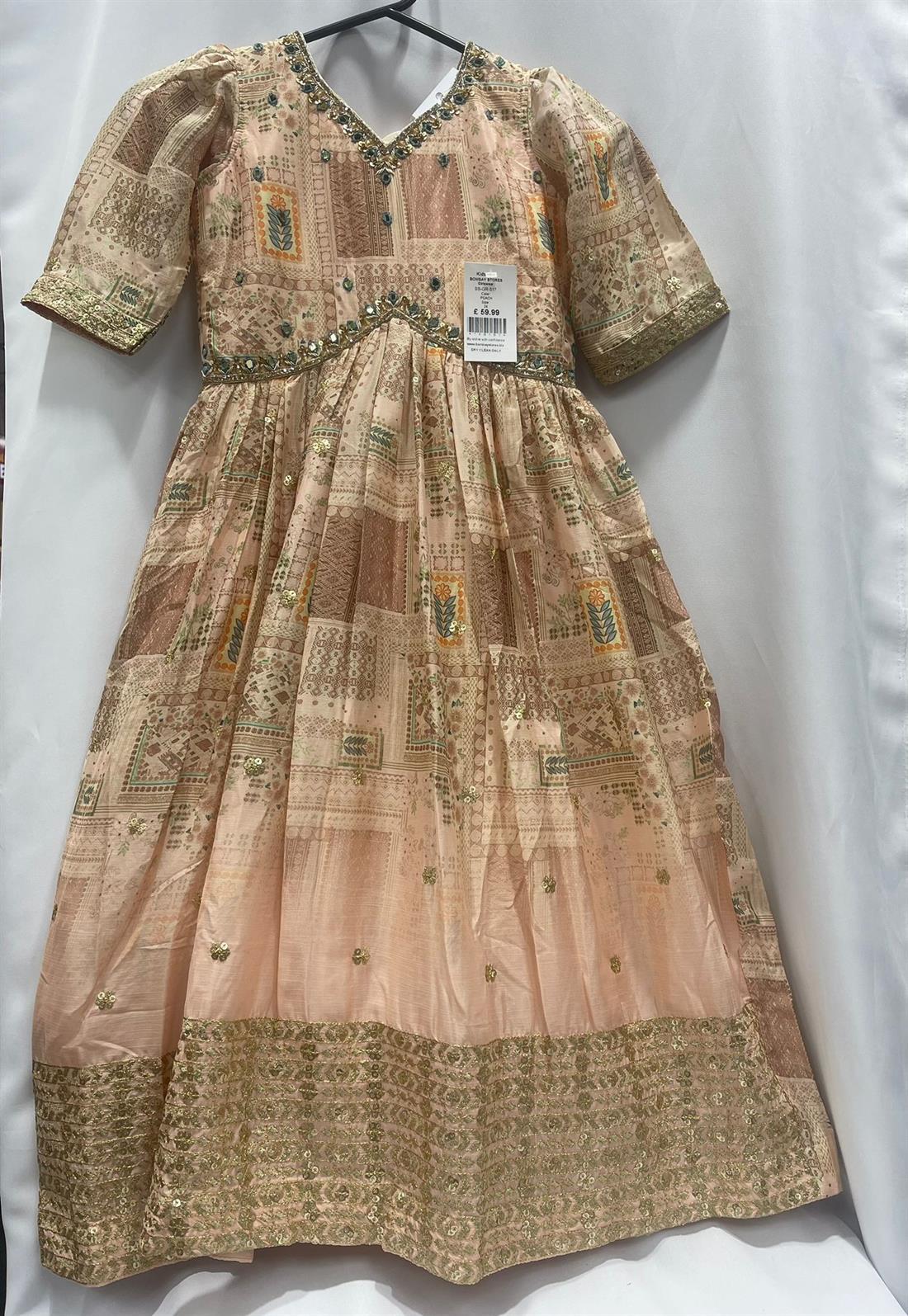 Peach 3 Piece Digital Print Silk Suit