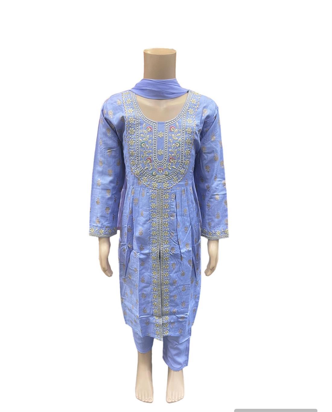Lilac Cotton Maxi Mother And Daughter Kurti Suit