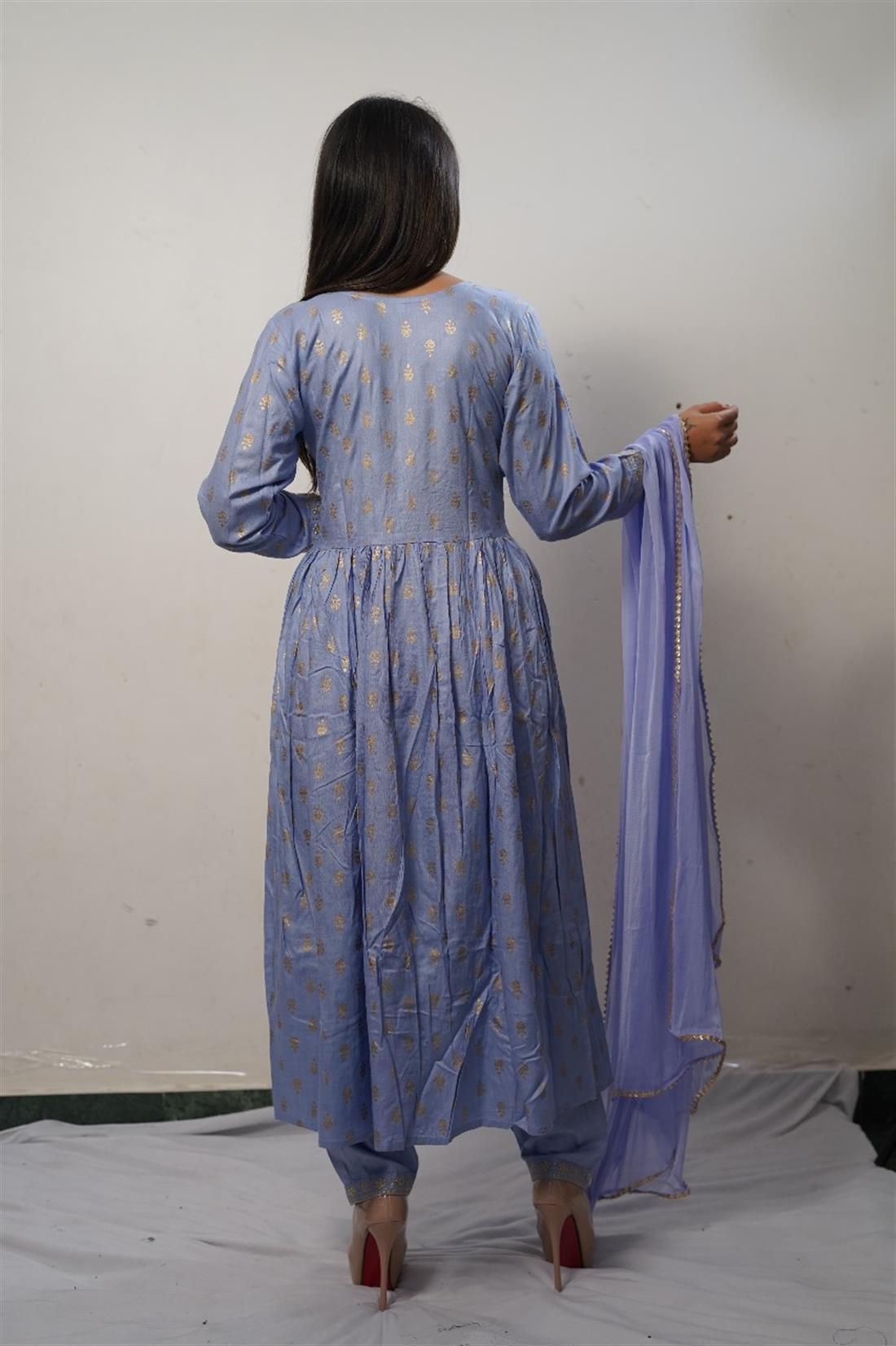 Lilac Cotton Maxi Mother And Daughter Kurti Suit