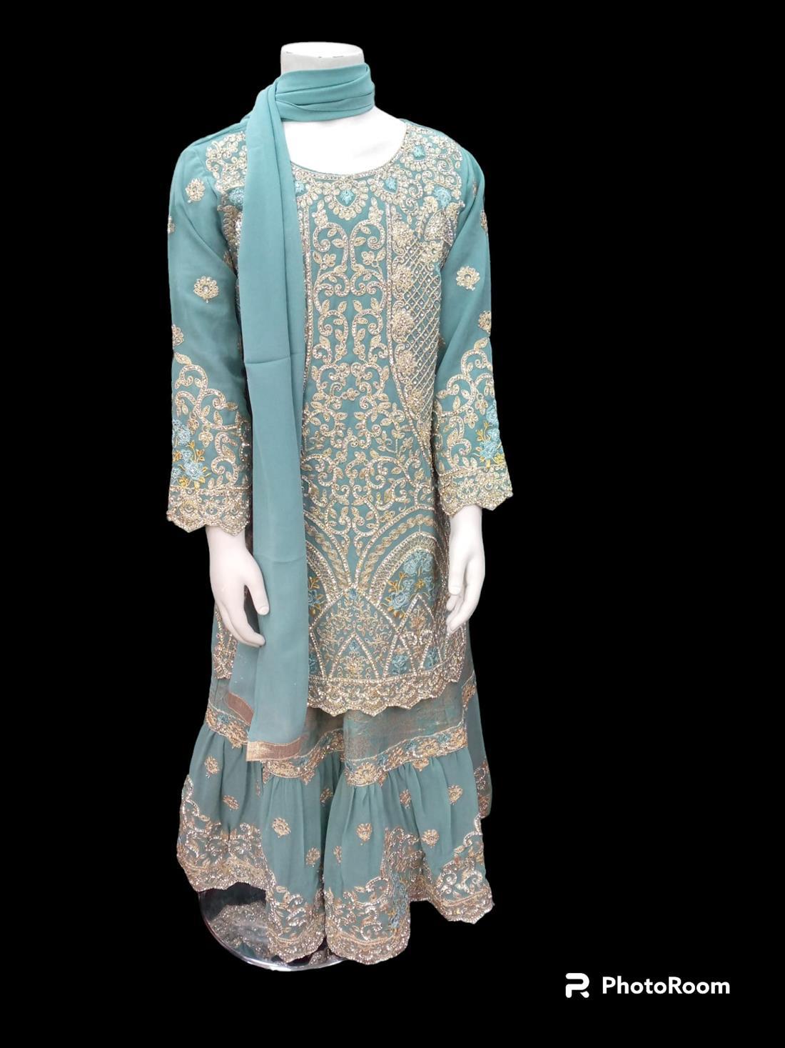 Mint 3 Piece Handwork Chiffon Dresses