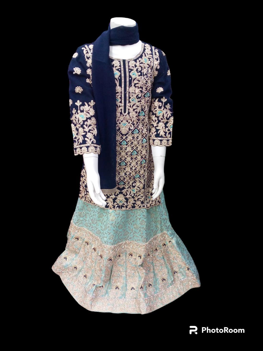 Blue & Mint 3 Piece Handwork Chiffon Dresses