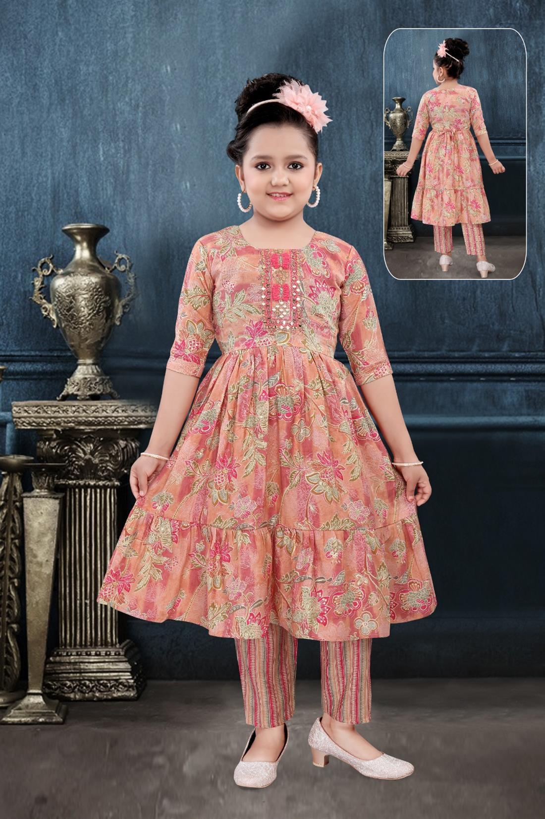 Pink & Peach 2 Piece Kids Suit Without Duppatta