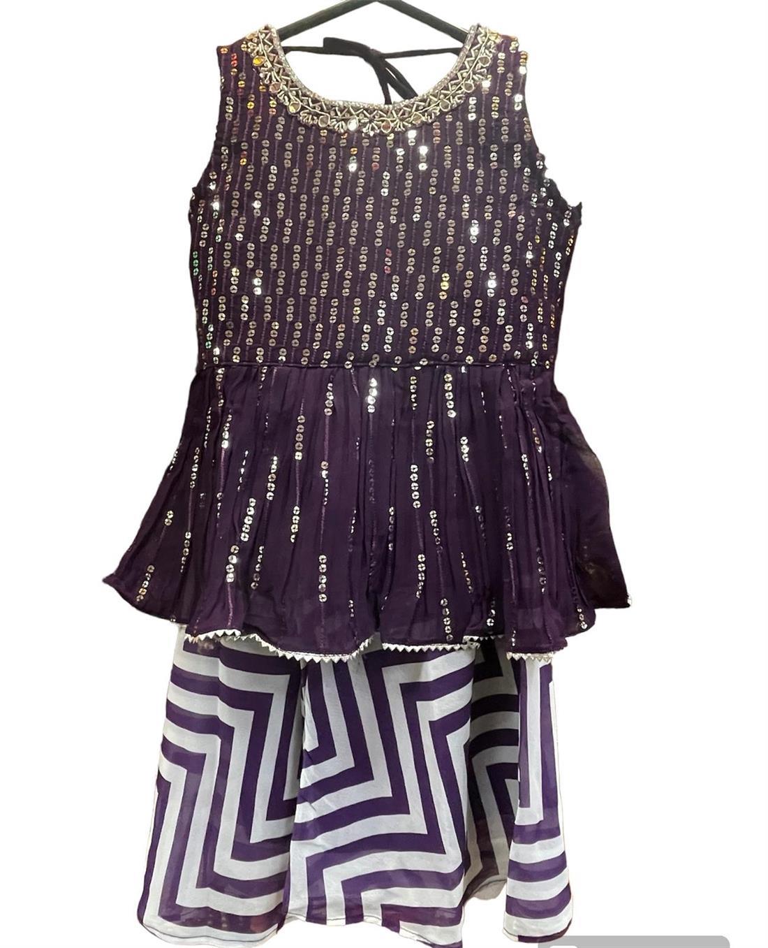 Purple 3 Piece Kids Dress with Plazzo and Georgette Duppatta