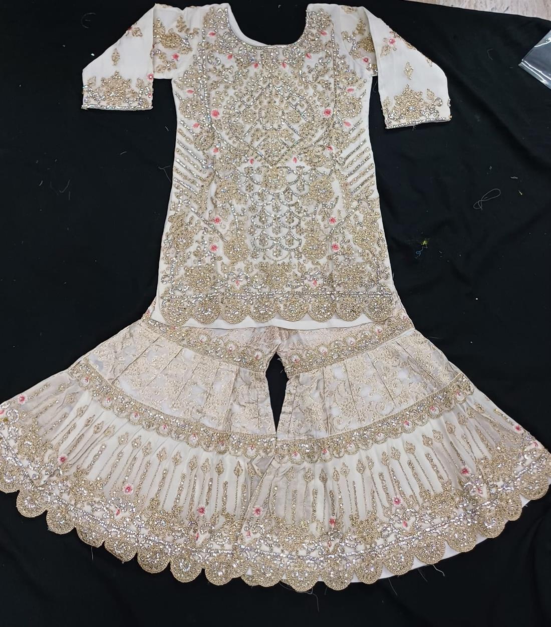 Cream & Pink Sharara Girls Suit