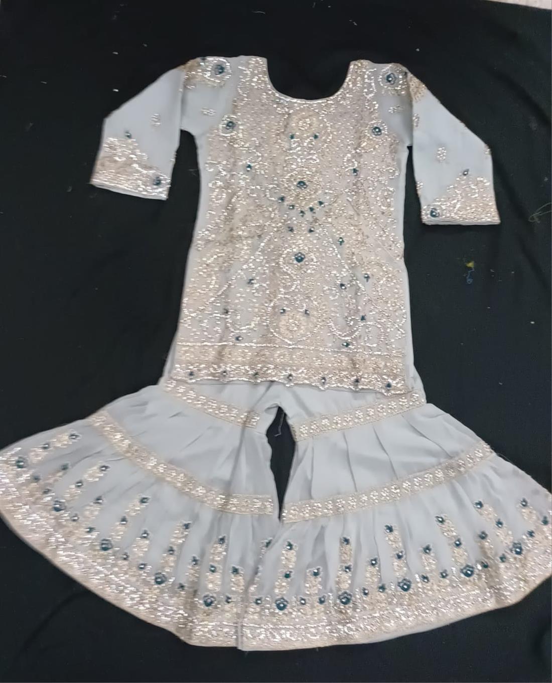 Powder Blue Girls 3 Piece Sharara Suit Ideal for Weddings