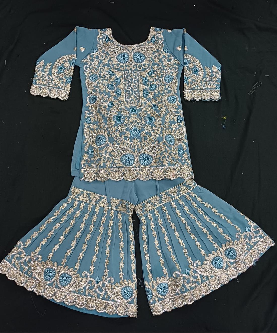Light Blue Girls 3 Piece Sharara Suit Ideal for Weddings