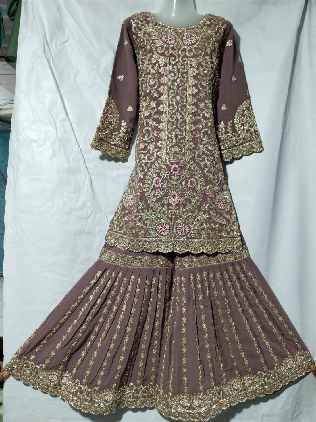 Lilac & Gold Girls 3 Piece Sharara Suit Ideal for Weddings