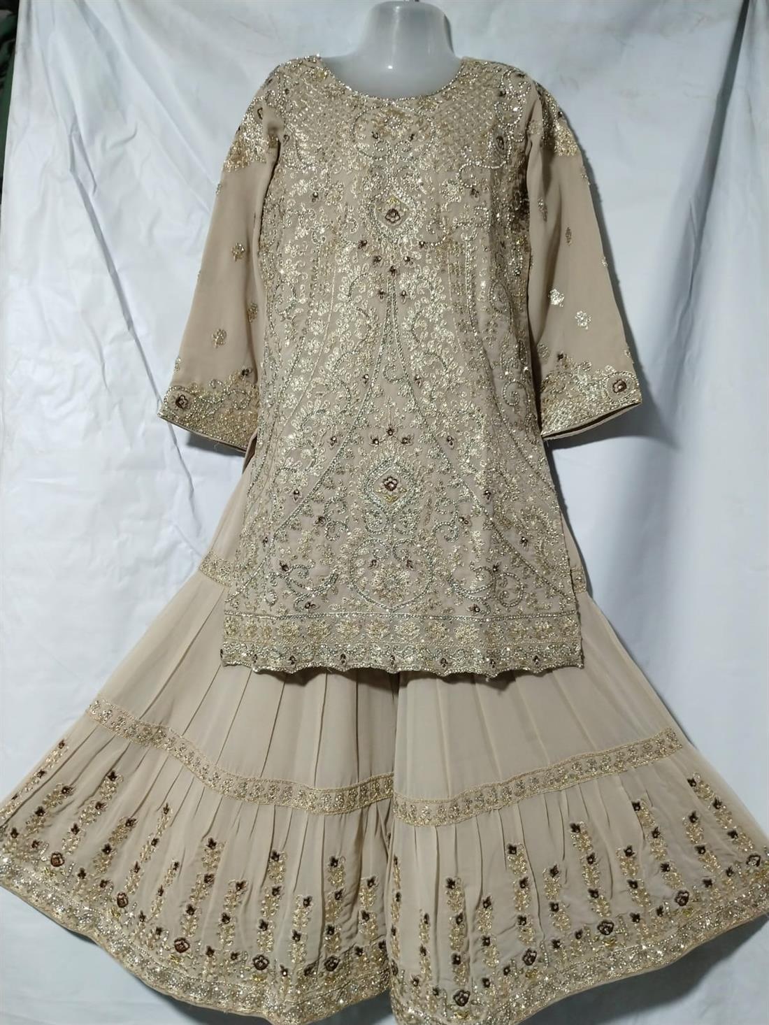 Gold Girls 3 Piece Sharara Suit Ideal for Weddings