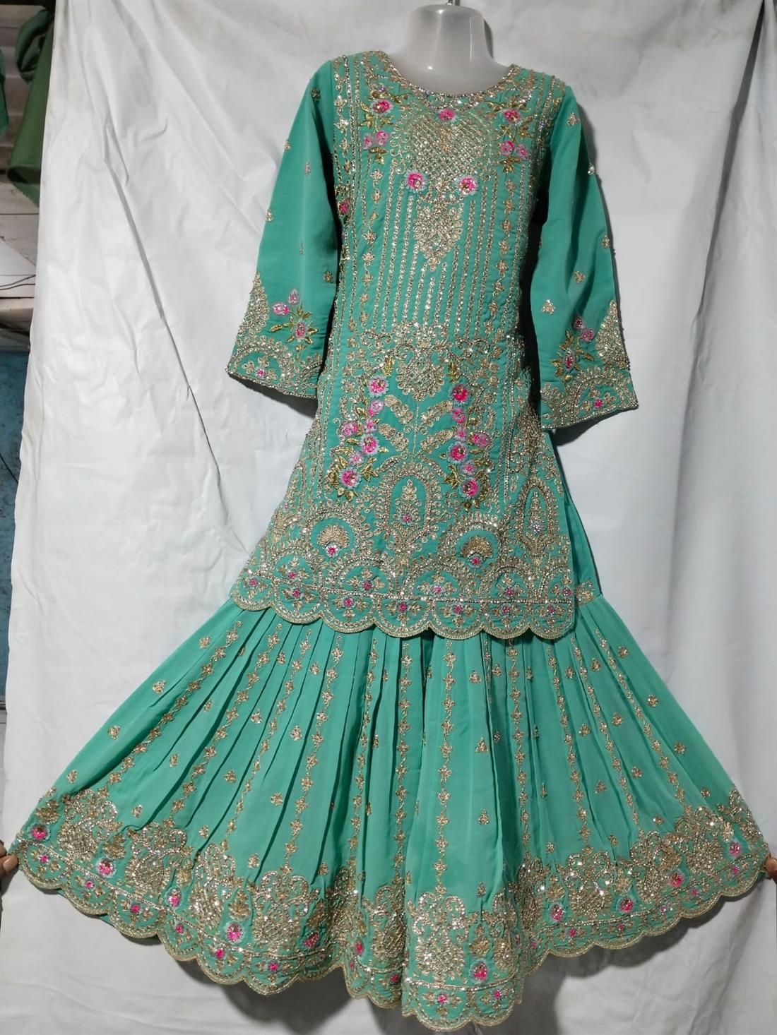 Mint Green Girls 3 Piece Sharara Suit Ideal for Weddings