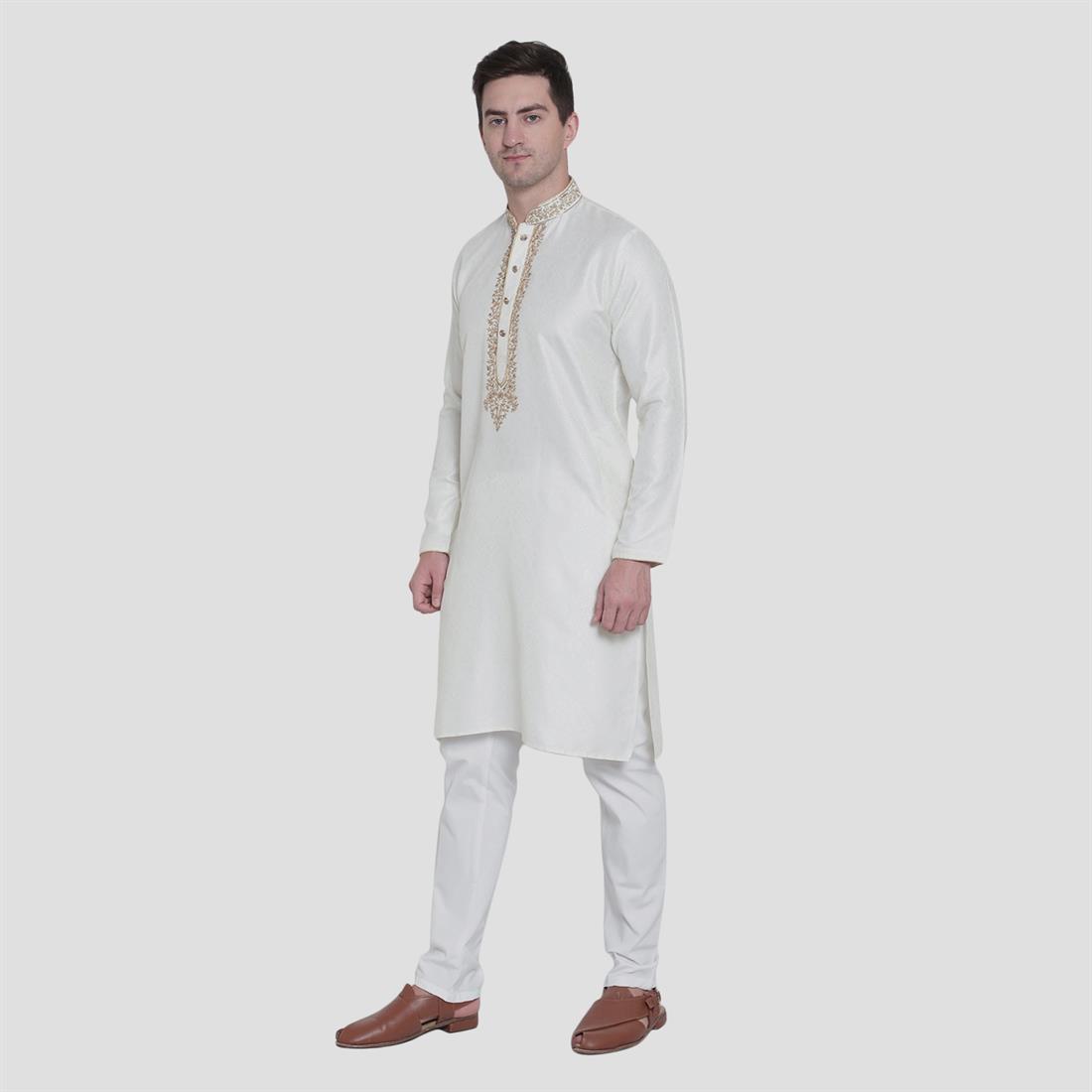 White Stone Work Mens Salwar Kameez