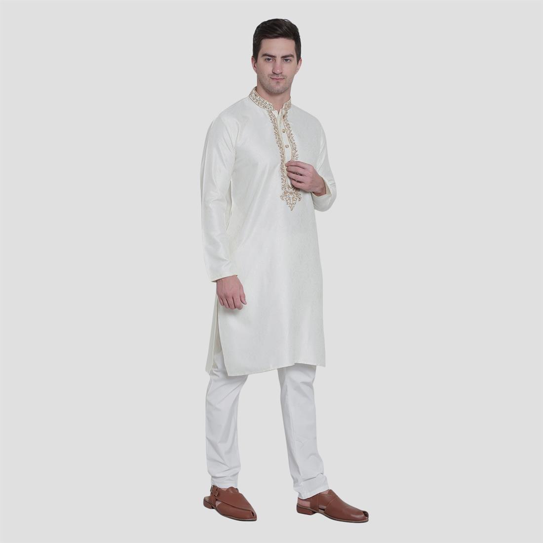 White Stone Work Mens Salwar Kameez