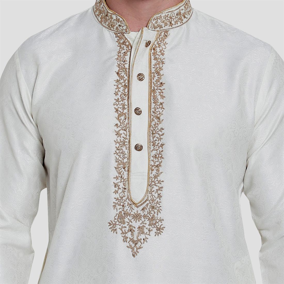 White Stone Work Mens Salwar Kameez