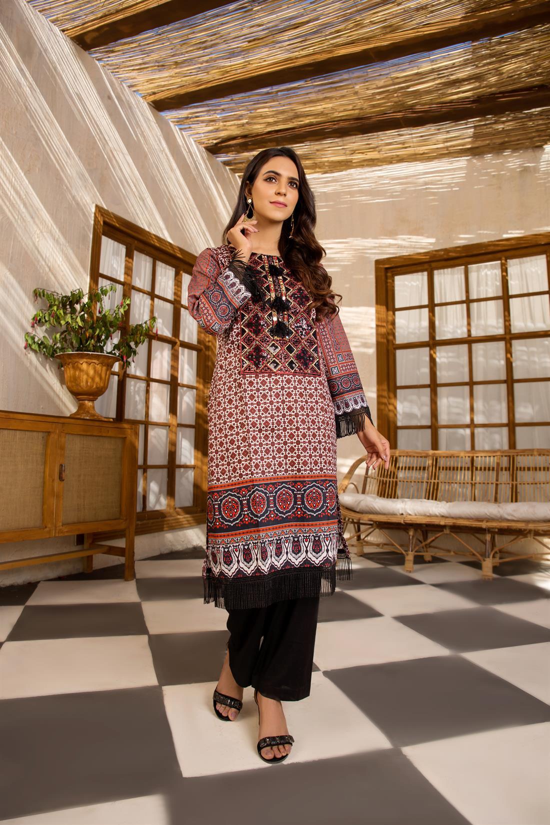 Maroon Digital Printed Kurta