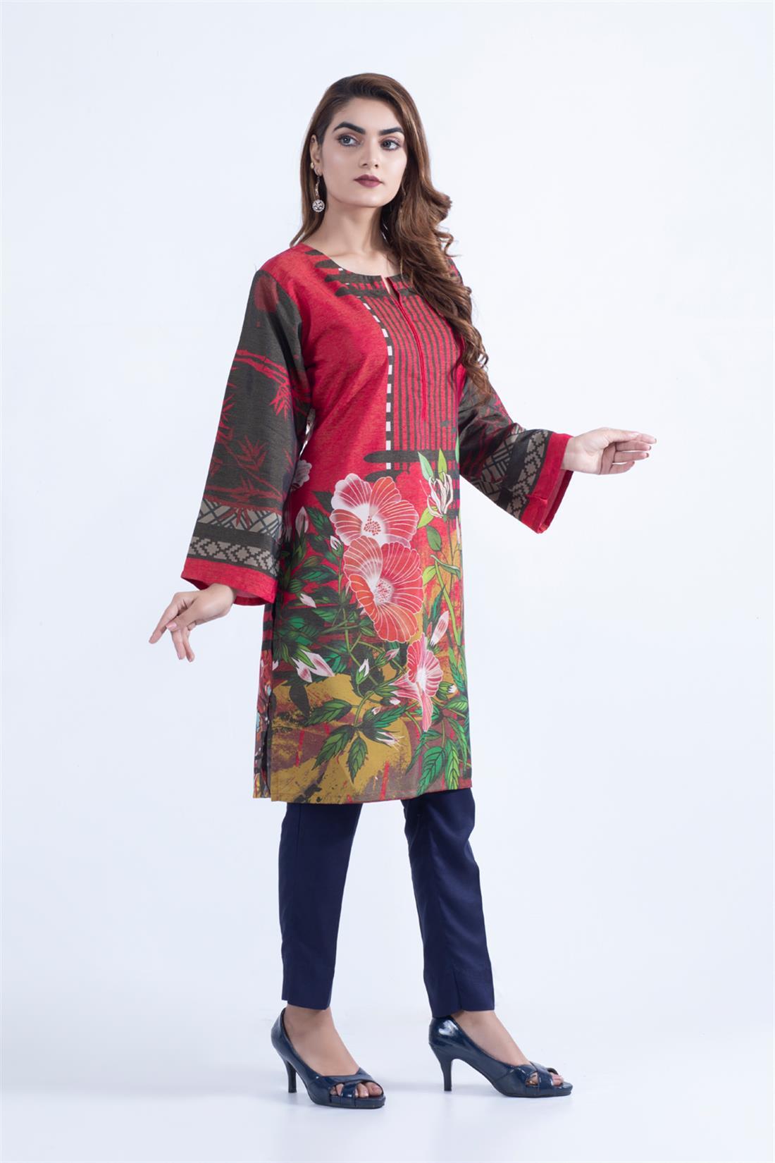 Red Viscose Digital Printed Kurta.