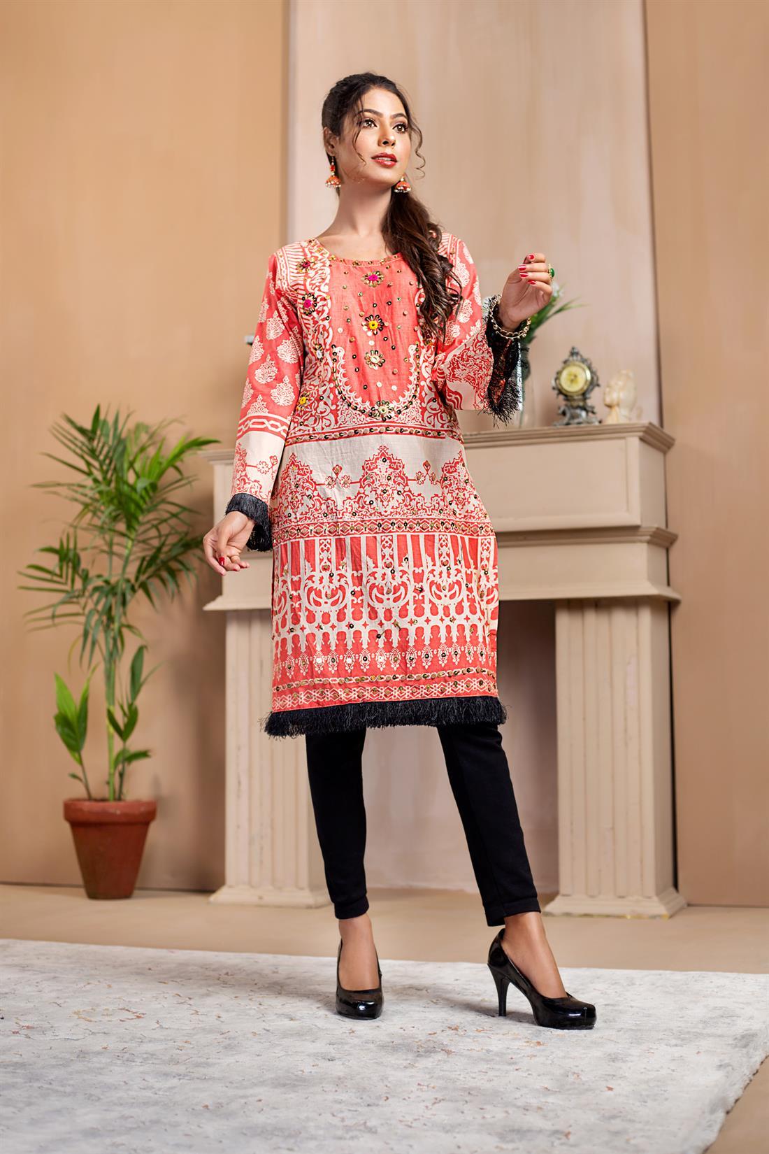 Peach Embroidered 3 Piece Suits