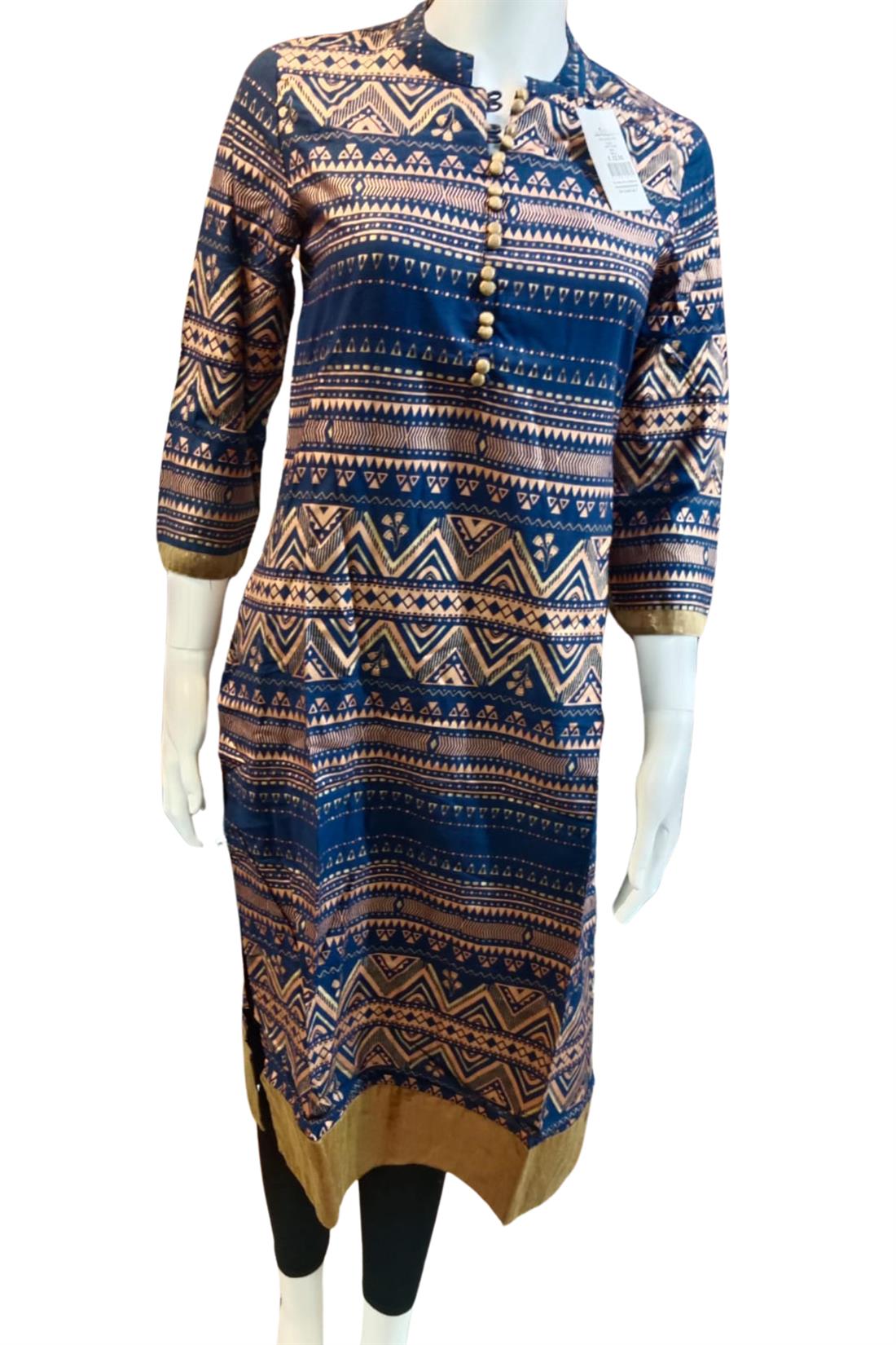Navy Blue Viscose Printed Kurta.