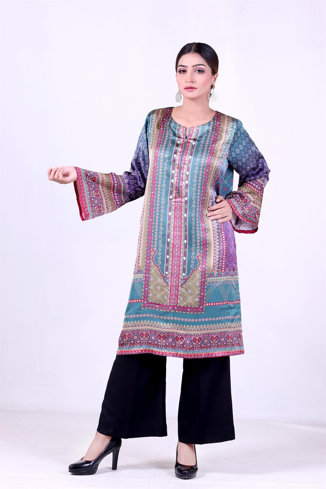 Zinc Shmoos Silk Digital Printed Kurta with Embellishment.