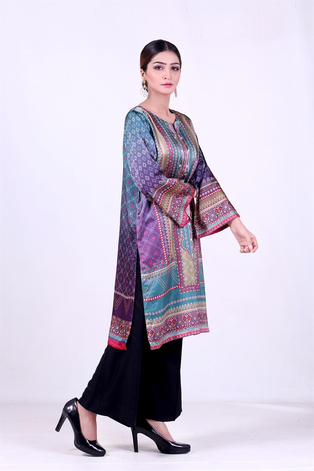 Zinc Shmoos Silk Digital Printed Kurta with Embellishment.