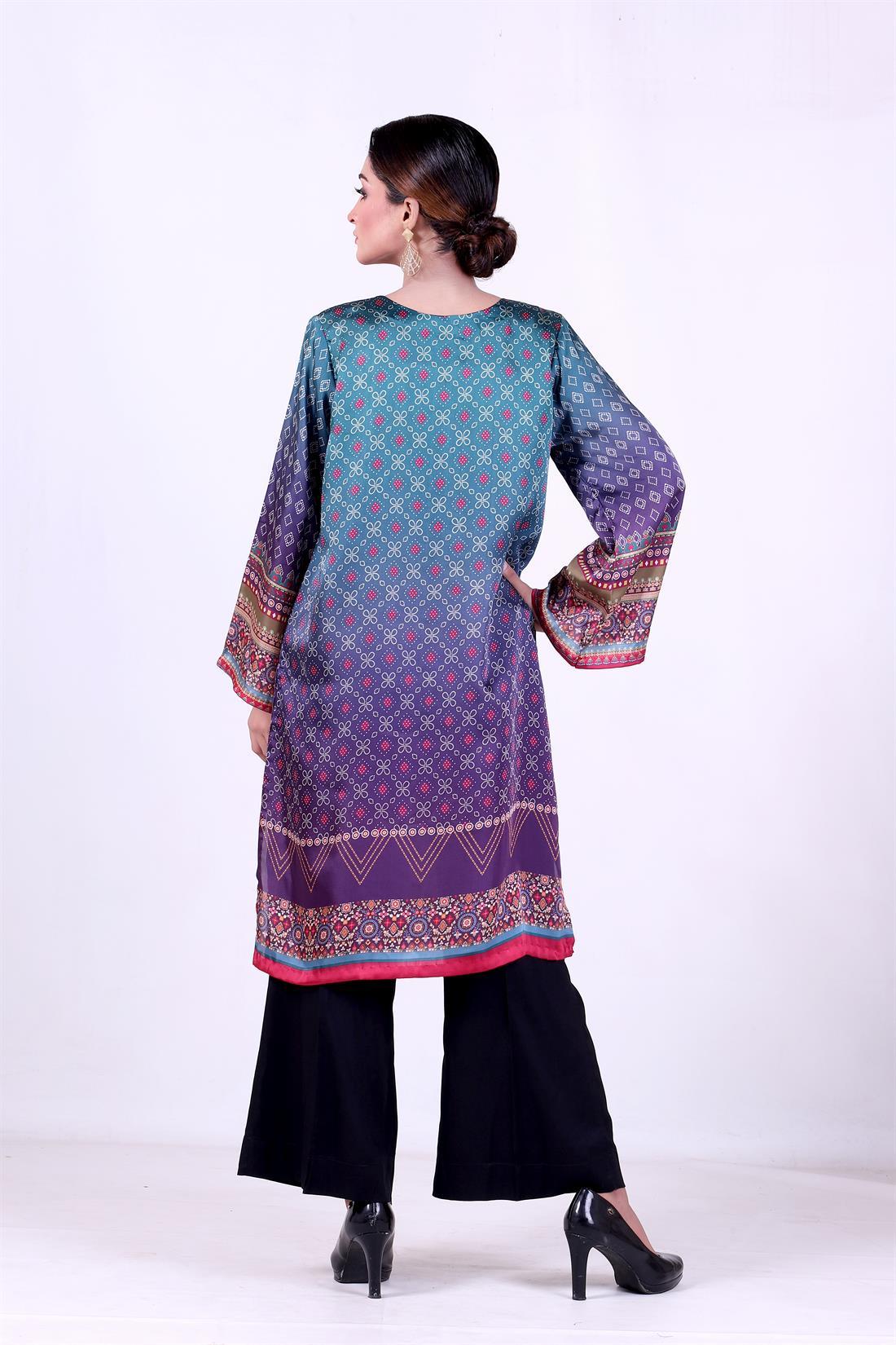 Zinc Shmoos Silk Digital Printed Kurta with Embellishment.