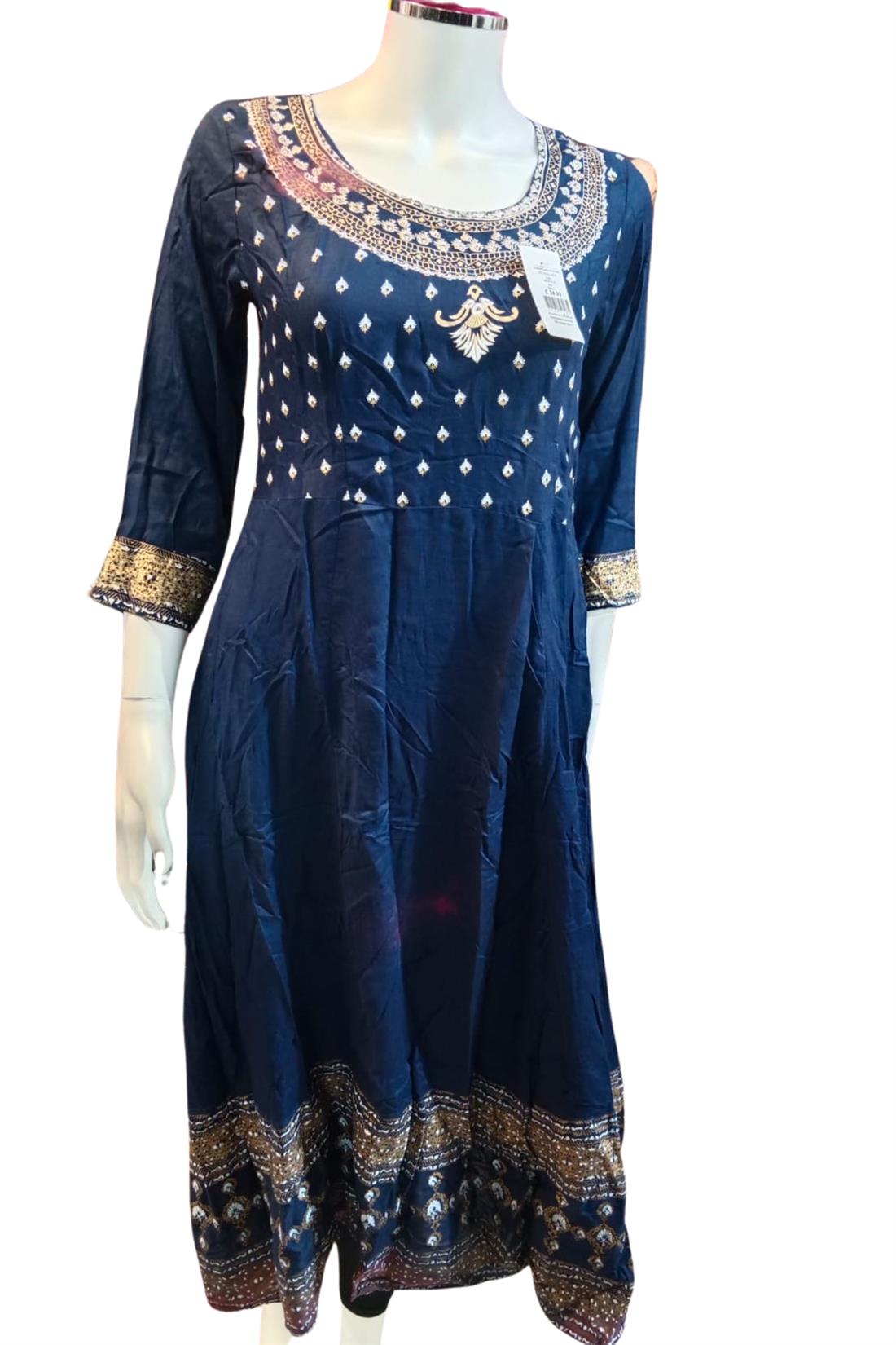 Navy Blue Printed Kurta