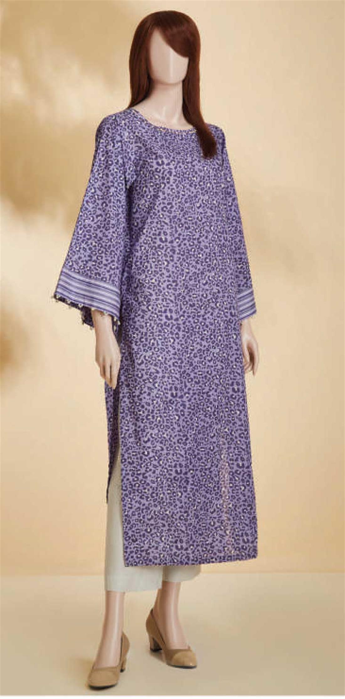 Purple Printed Cotton Ladies Readymade Kurta