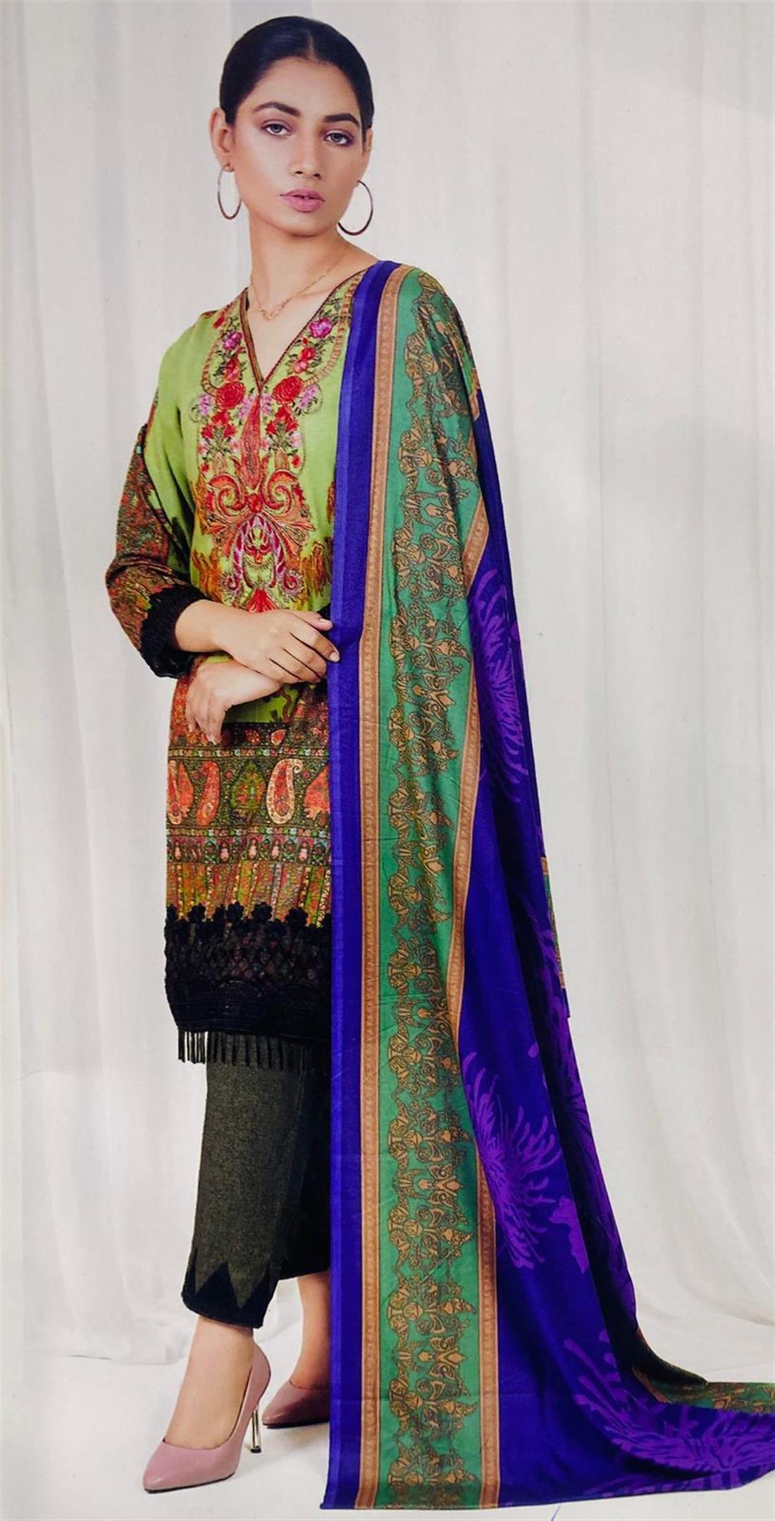 Light Green Embroidered Ladies 3 Piece Suit