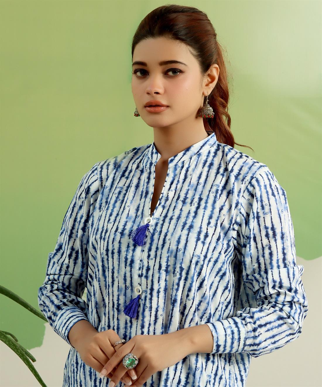 White & Blue Printed Lawn Ladies 2 Piece Suit